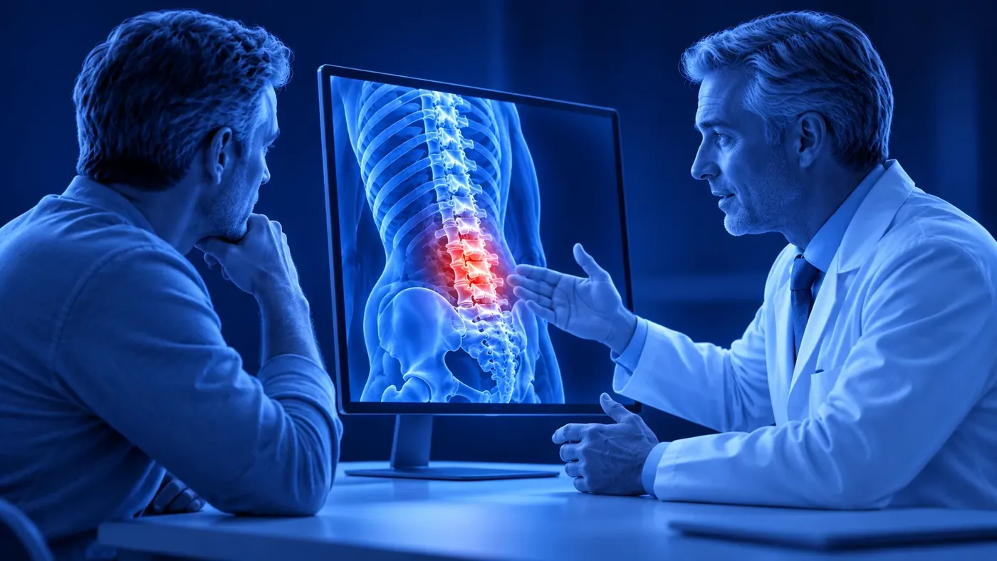 A medical consultation and review of spinal imaging